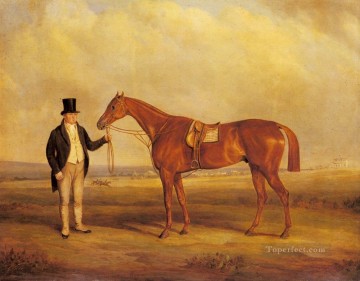 Un gentilhomme tenant un cheval dangereux John Ferneley Snr Peinture à l'huile